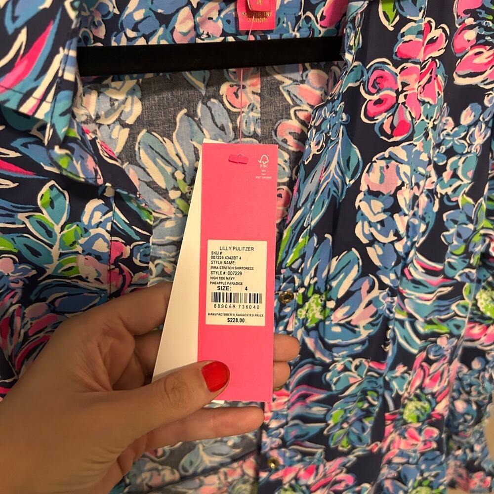 Lilly Pulitzer Mira Stretch Shirtdress High Tide Navy Pineapple Paradise Maxi‎ 4 - Picture 3 of 6
